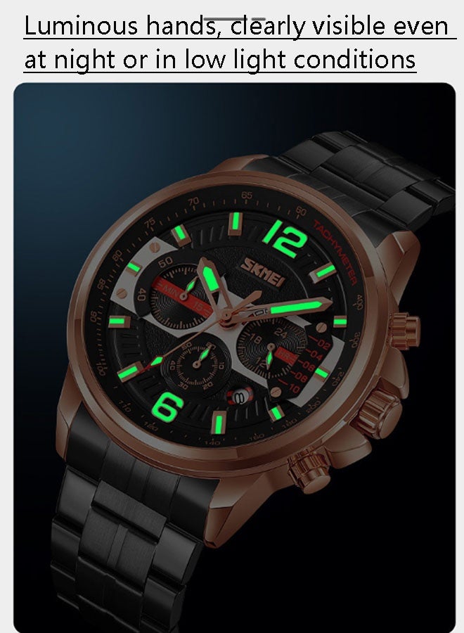 نيوترل ساعة SK-19 الرجالية للأعمال تصميم عصري + مقاومة للماء للاستخدام اليومي تتميز بعرض الوقت ووظيفة التاريخ وساعة توقيت وعقارب مضيئة (أبيض + ذهبي) - Image 3